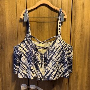 Torrid Tie Dye Bikini Flounce Swim Top Size 1 Blue/White